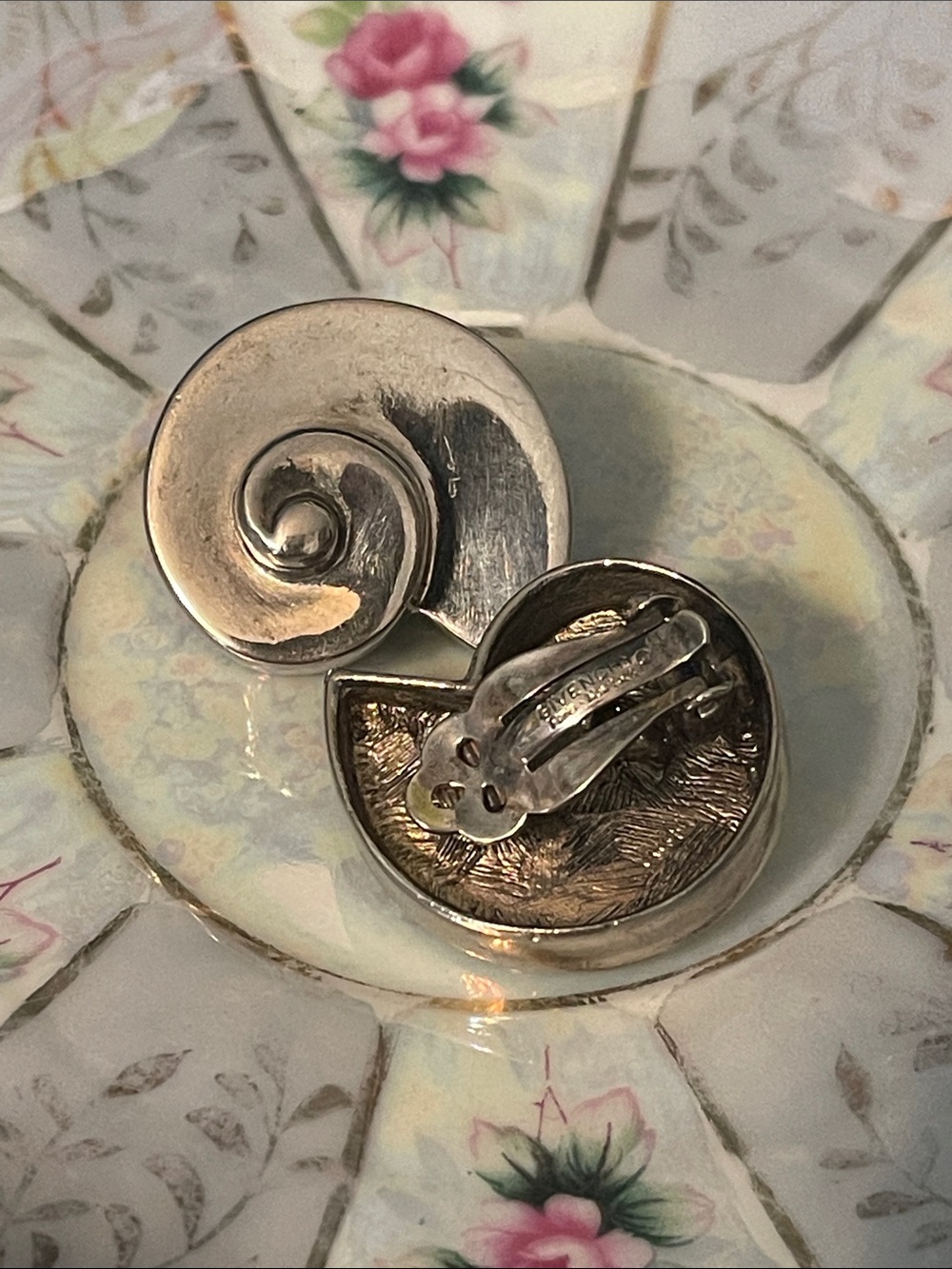 1980’s Givenchy Silver-Plated Nautilus Shell Statement Clip On Earrings